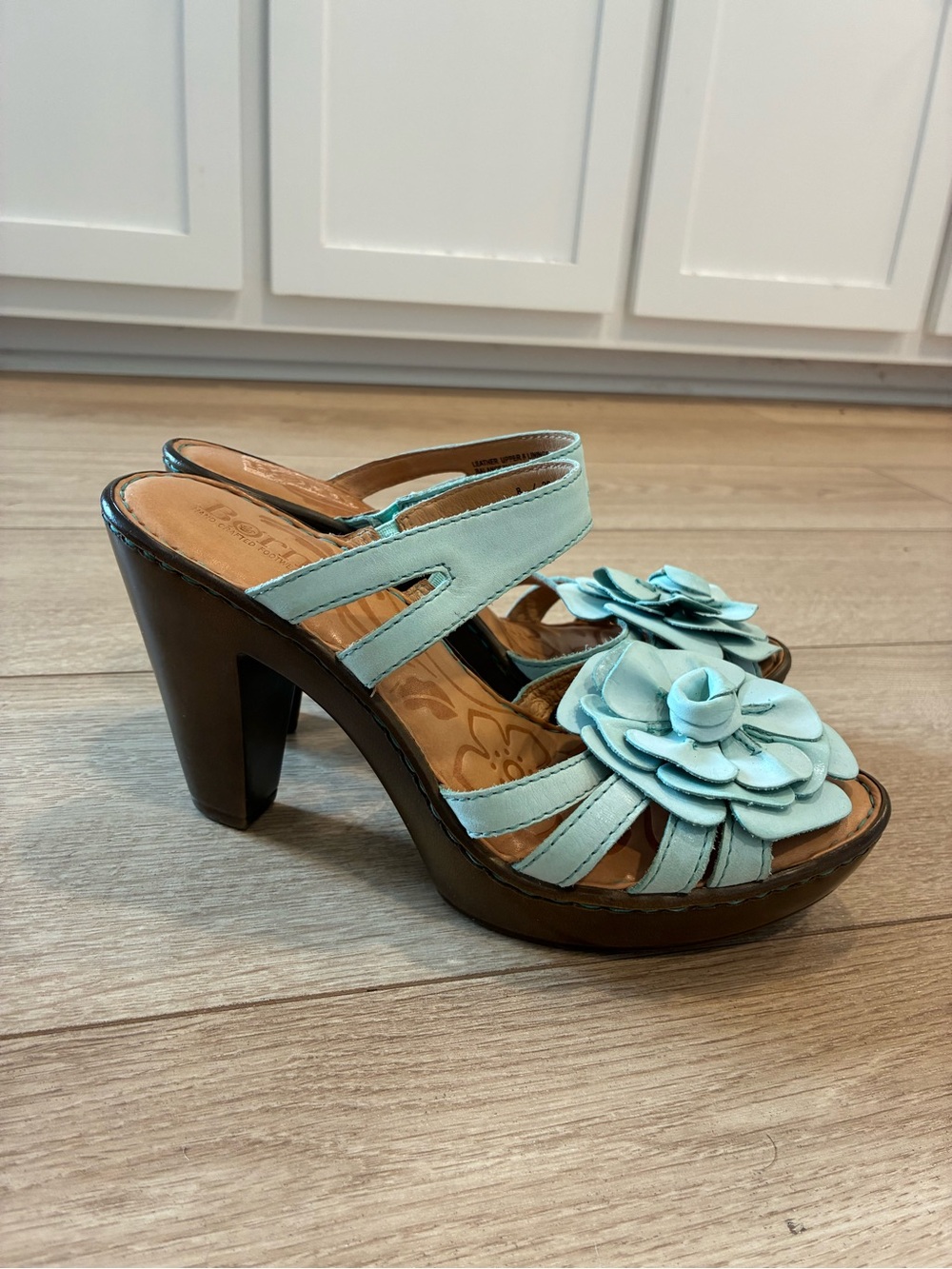 Born Women's Light Blue Floral Leather Platform Sandals